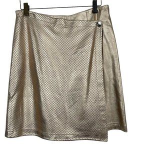 Etcetera Leather Skirt, Laser-Cut Wrap Gold Size 4 Women’s